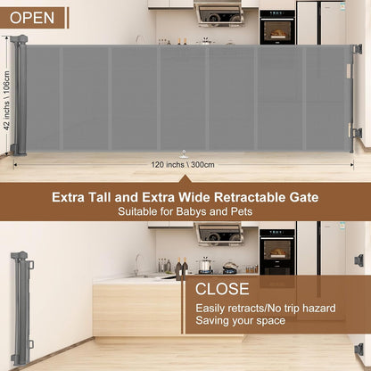 Miumoon 71 inch Retractable Baby Gates 42 inch Tall, Retractable Gate with Reinforced Strip Design to Prevent Crawling Through, 6 FT Retractable Dog Gate for Stairs, Doorways, Hallways, Indoor/Outdoor