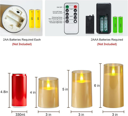 Raycare Flameless Electronic Pillar Candles with Remote Control and Timer- Battery Operated Realistic Flickering LED Fake Candle for Home, Wedding, Valentine's Day, Decor,White,Set of 2(3"x6"6")