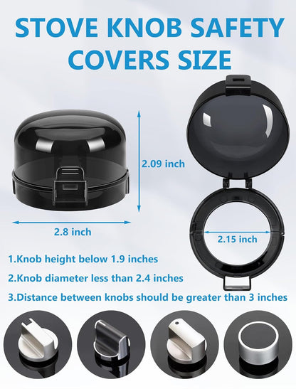 Stove Knob Safety Covers, 6 Pack Universal Gas Stove Knob Covers, Heat-Resistant Baby Proof Stove Knob Covers, Gas Stove Knob Locks for Child Safety and Pet (Black)
