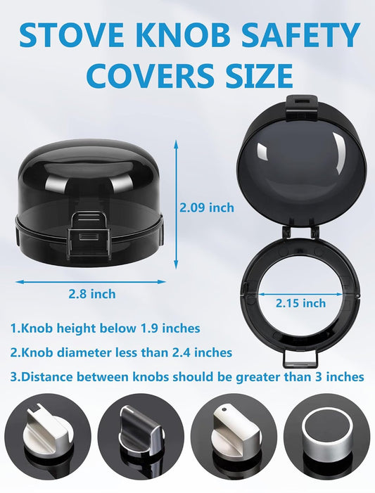 Stove Knob Safety Covers, 6 Pack Universal Gas Stove Knob Covers, Heat-Resistant Baby Proof Stove Knob Covers, Gas Stove Knob Locks for Child Safety and Pet (Black)