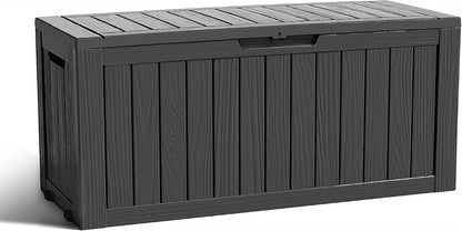 EasyUp 35 Gallon Outdoor Storage Box, Outdoor Deck Boxes for Garden Tools Equipment,Cushions and Patio Storage,Lockable and Resin,Easy to Install(Black)