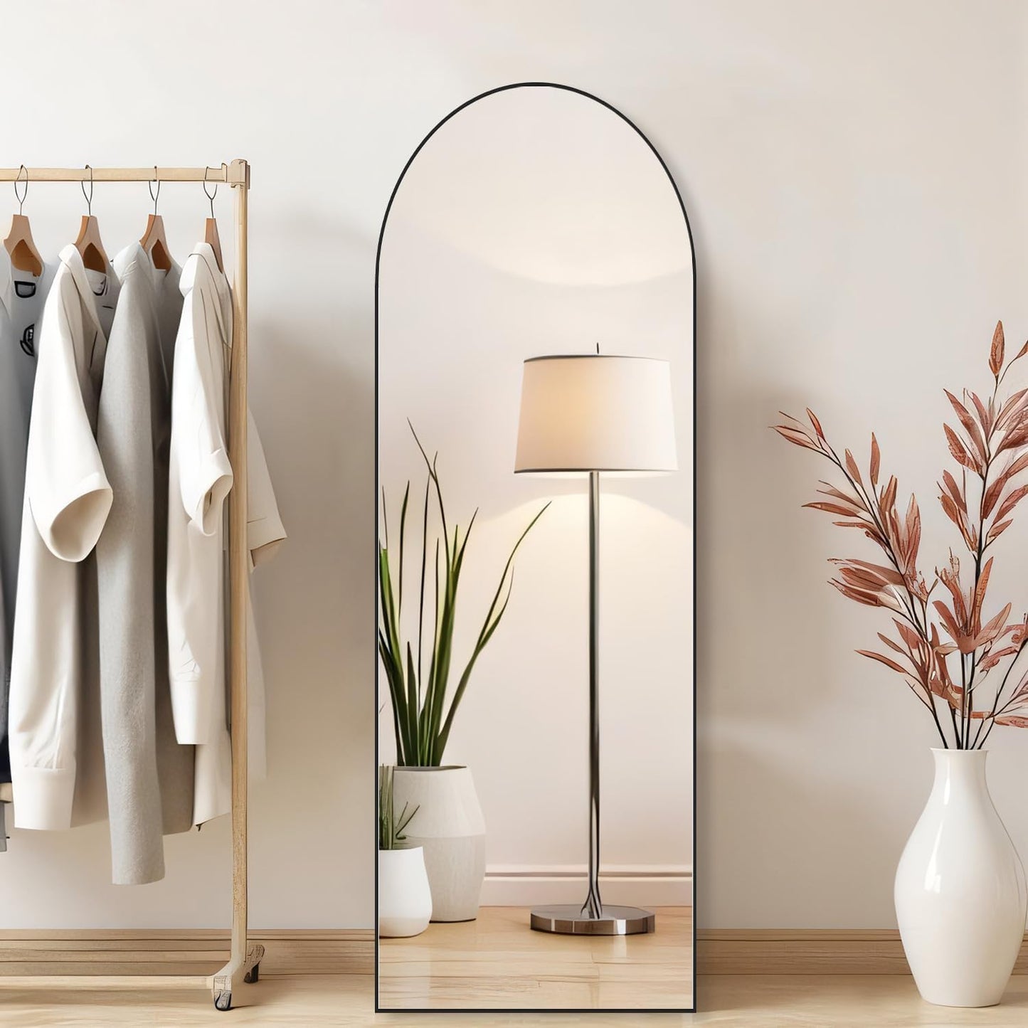 Arched Mirror Full Length, Upgraded 16"x59" Body Wall Mirrors with Shatter-Proof Glass, Floor Standing, Hanging or Leaning, Tall Arch Mirror with Stand Aluminum Alloy Frame for Bedroom, Black