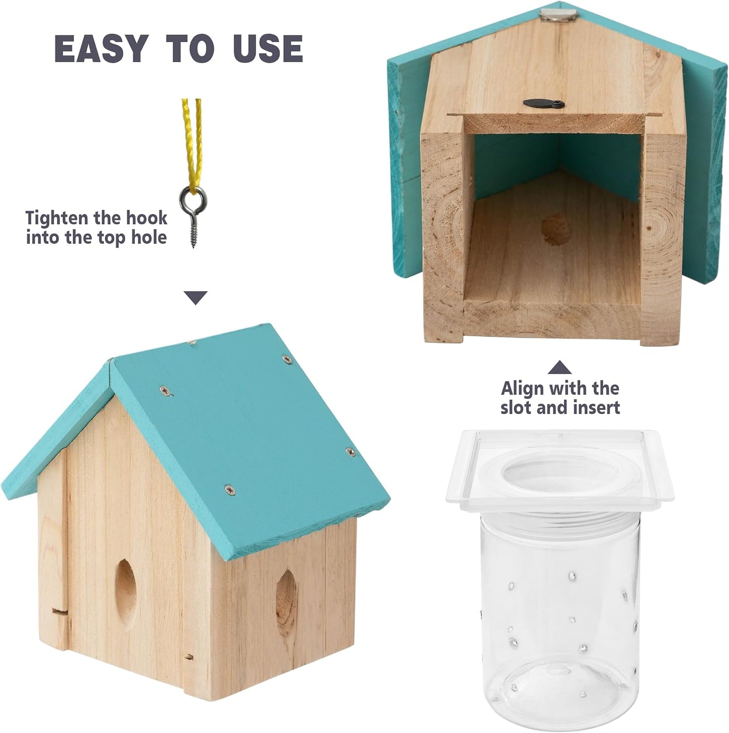 Carpenter Bee Trap for Outside - Best Bee Trap - Blue Cabin Style Nature Hanging Wood Carpenter Bee Traps Outdoor - Insect Traps with Removable Vault (2 Pack)