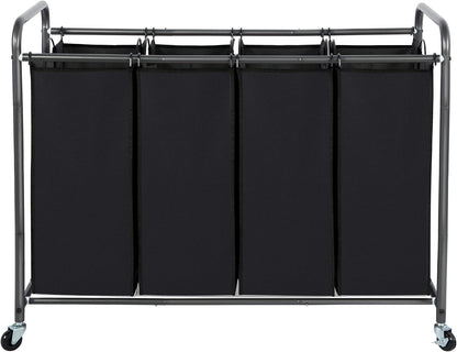 STO STO Laundry Sorter 3 Section, 3 Bag Clothes Hamper, Rolling Laundry Cart Basket with Heavy Duty Lockable Wheels and Removable Bag for Laundry Room, Bedroom, Closet, Gray