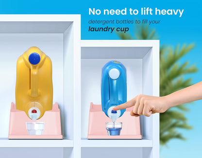Liquid Laundry Detergent Holder Stand with Drip Tray - 1 Pack - White | Easy Pouring, Rubber Feet, Secure Strap, Angled Stand, Fabric Softener Dispenser for Laundry Room Organization & Storage