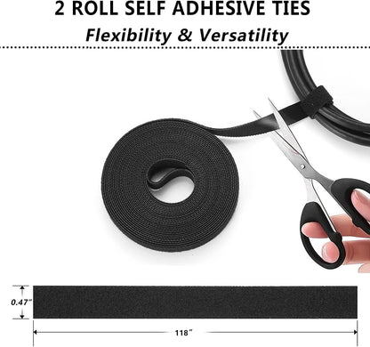 White Cable Management Organizer Kit 4 Cable Sleeve Split 311Pcs | 47Cable Clips 12Cord Clips Holder,22 Cable Ties, 20 adhesive Wall cable Tie, 200Fasten Cable Ties for TV Electronics