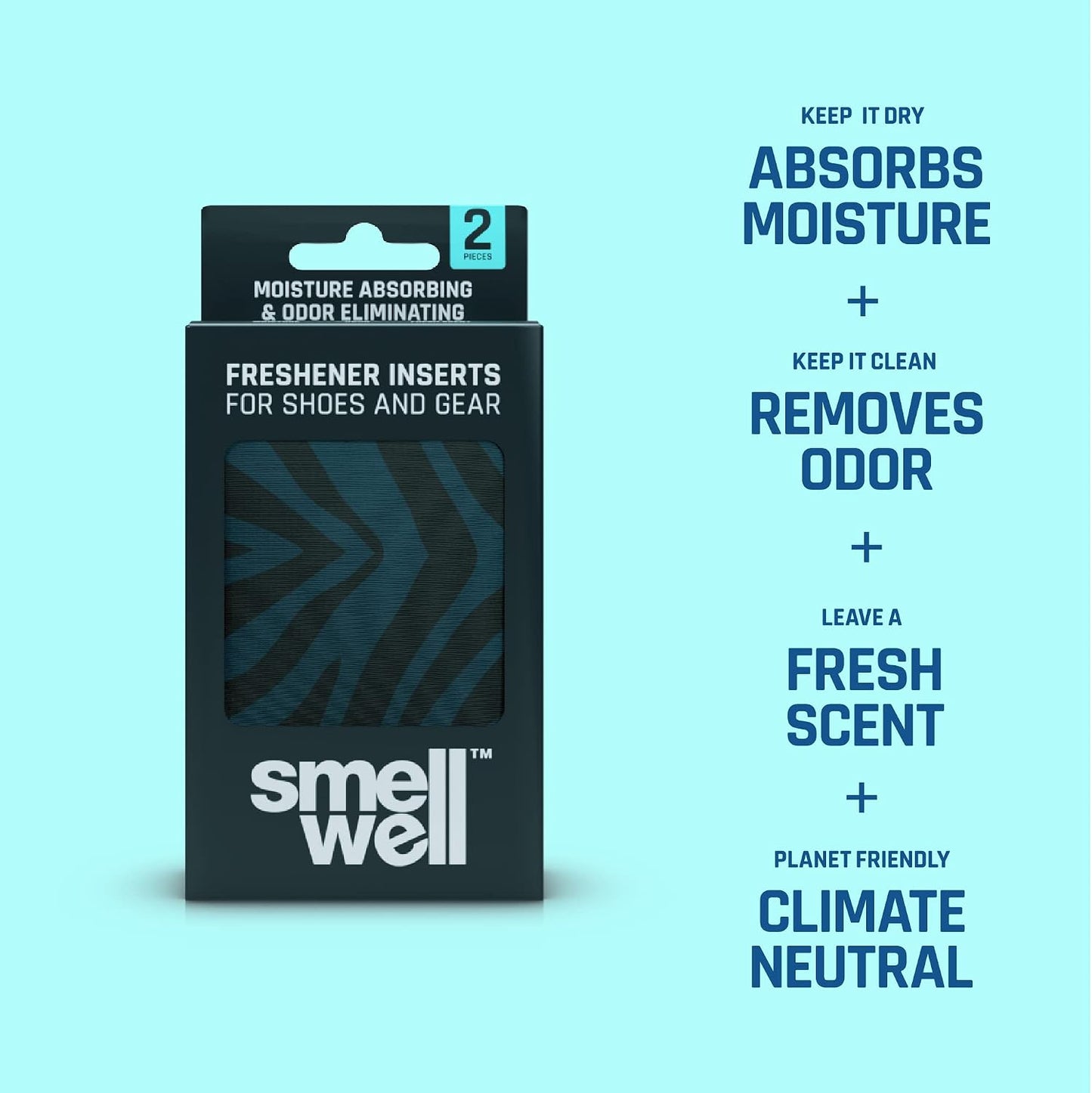 SmellWell - Scented Shoe Deodorizer Inserts - Odor Eliminators - Activated Bamboo Charcoal + Minerals - Natural Fresheners for shoes, bags, gloves - 2 x 1.8oz Original Size - Black Zebra