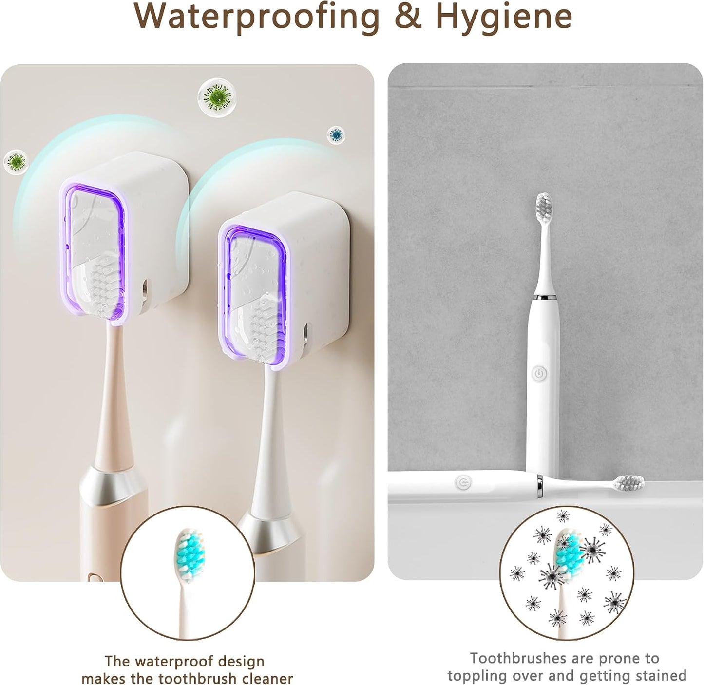 Toothbrush Holder Wall Mounted Toothbrush Holders for Bathrooms, Tooth Brush Holder for Travel and Home, Single Toothbrush Organizer with Cover for Shower 2PCS