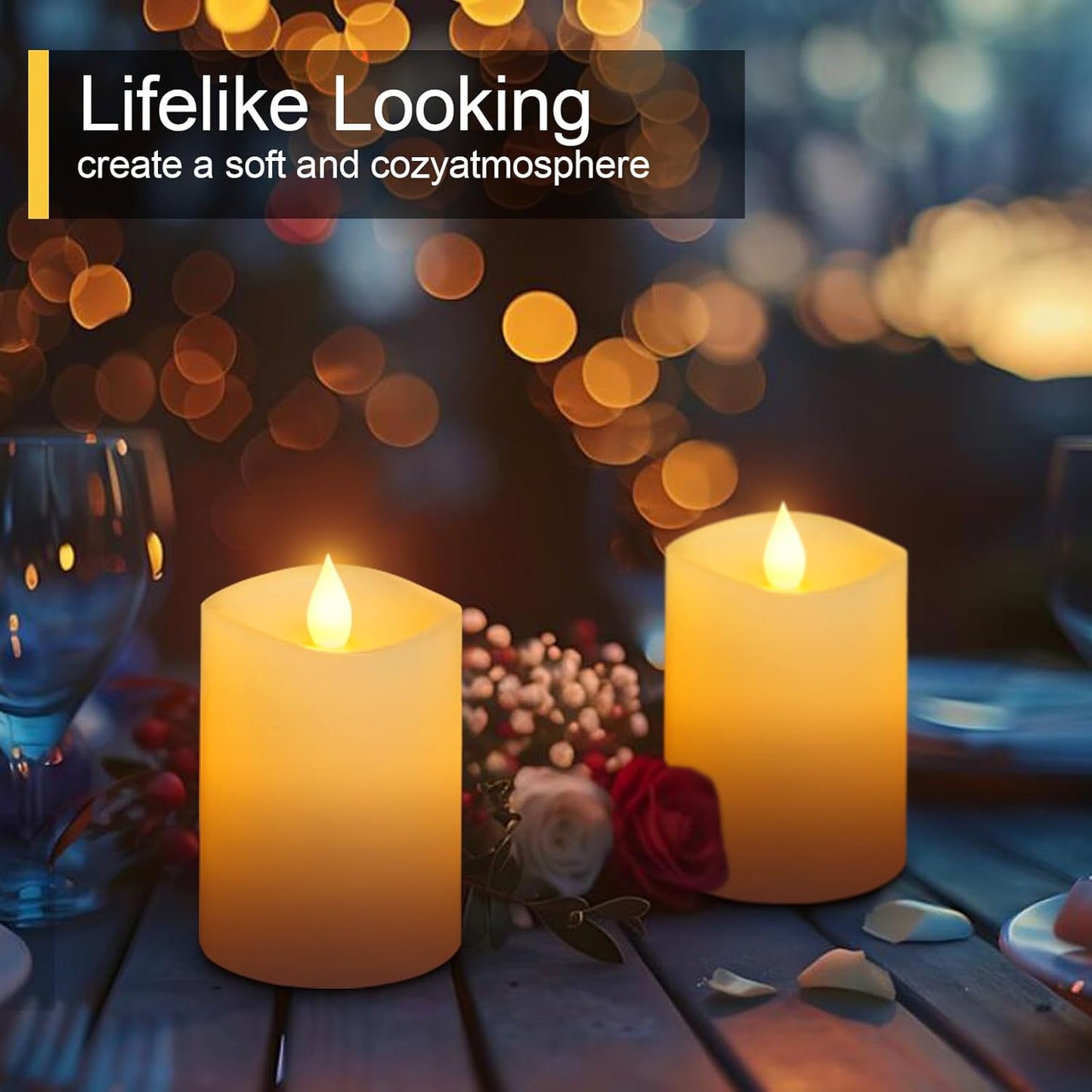 3x3 Flameless Candles with Remote Set of 2, 3 inch Battery Candles Flickering with Timer, LED Pillar Candle for Indoor/Outdoor, White