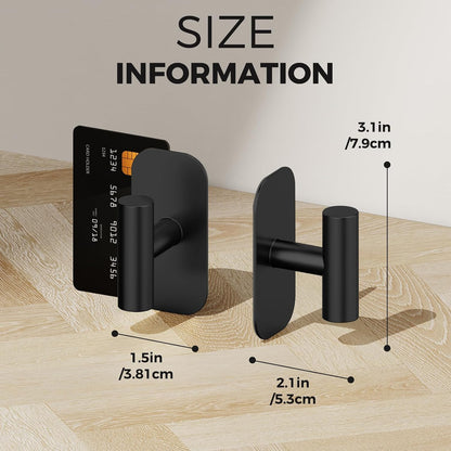 Adhesive Towel Hooks for Shower,Waterproof Heavy Duty Bathroom Hooks,Wall Mounted Sticky Hangers for Coats/Aprons/Robes,No Drilling(Black,2 Pack)