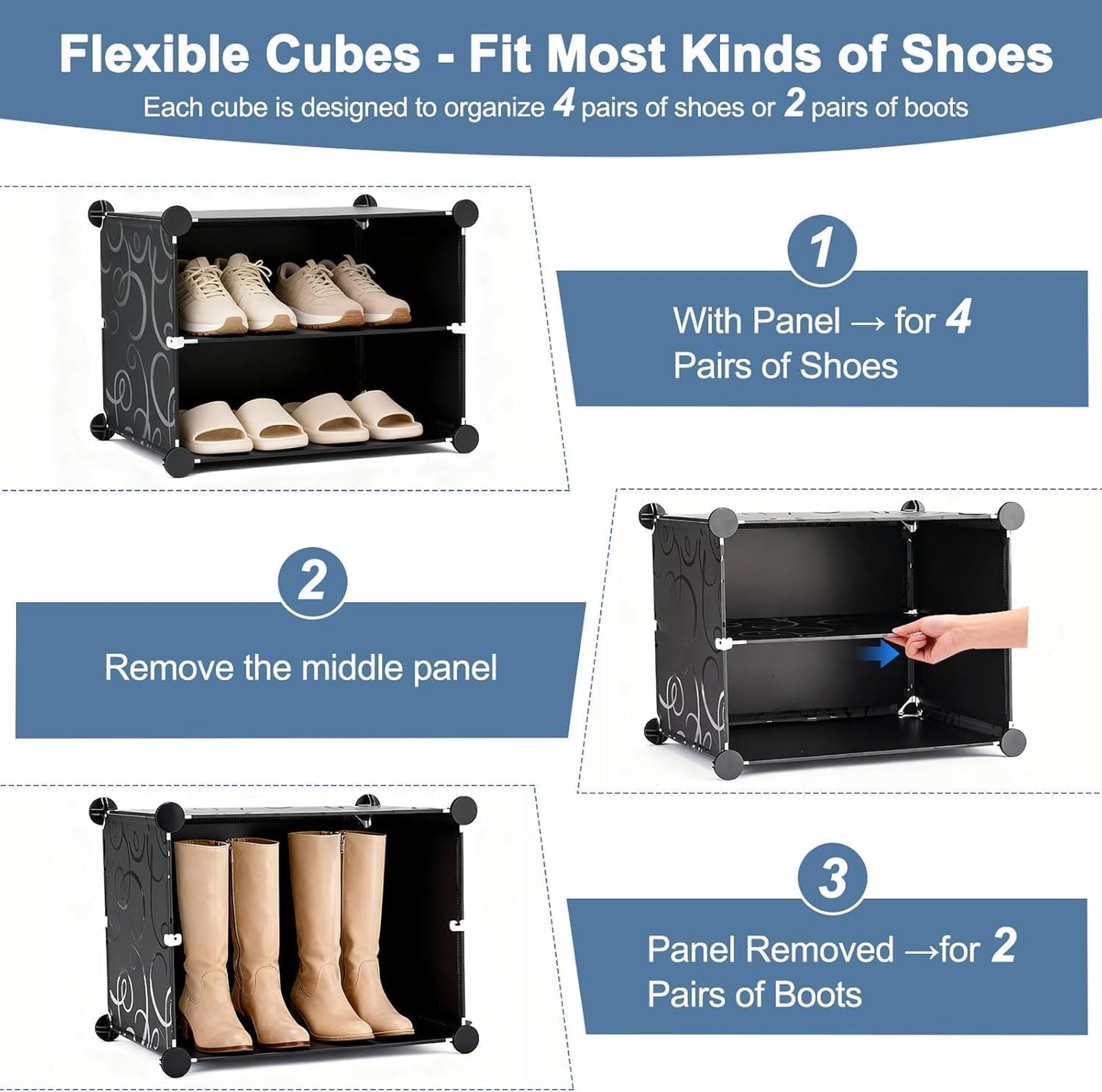 Simple Deluxe 6-Tier Shoe Rack Organizer with Doors, Stackable Shoe Storage Cabinet for Entryway Closet, Plastic Shoe Shelf with Metal Frame, Holds up to 24 Pairs for Bedroom Hallway, Black