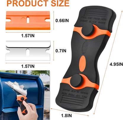 2 Pack Razor Blade Scraper Tool, 2-in-1 Razor Scraper With 60 Pcs Razor Blades 20 Pcs Metal and 40 Pcs Plastic Razor Blades, Cleaning Scraper Tool, Cooktop, Paint, Glass Scraper, Decal, Sticker, Label