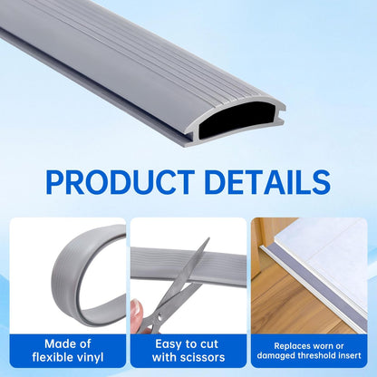 2 Pcs 36 Inch Vinyl Replacement Insert for Adjustable Height Aluminum Thresholds with Seals 1-5/16 x 3/8 Vinyl Replacement Insert for Front Under Door Weather Stripping Seal Exterior