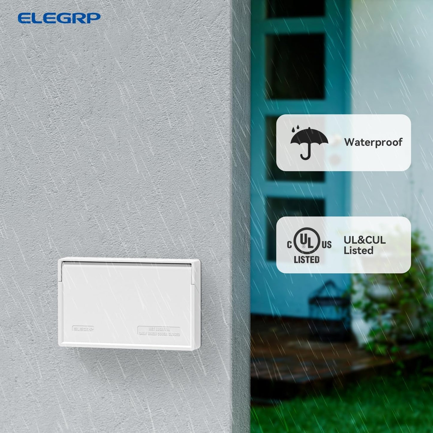 ELEGRP Horizontal Outdoor Cover for Duplex Receptacles, 2-Hole Weatherproof Wall Plate, Outdoor Electrical Outlet Cover, Standard Size 1-Gang 4.55” x 3.02”, Thermoplastic, 1 Pack, Grey