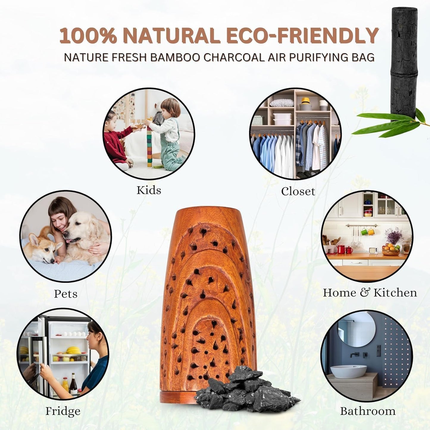 Activated Charcoal Bag | Odor Absorber | Bamboo Charcoal Air Purifying Bag | Natural Deodorizer for Home Kitchen Bathroom | Closet Freshener | Removes Smell & Moisture (Medium)