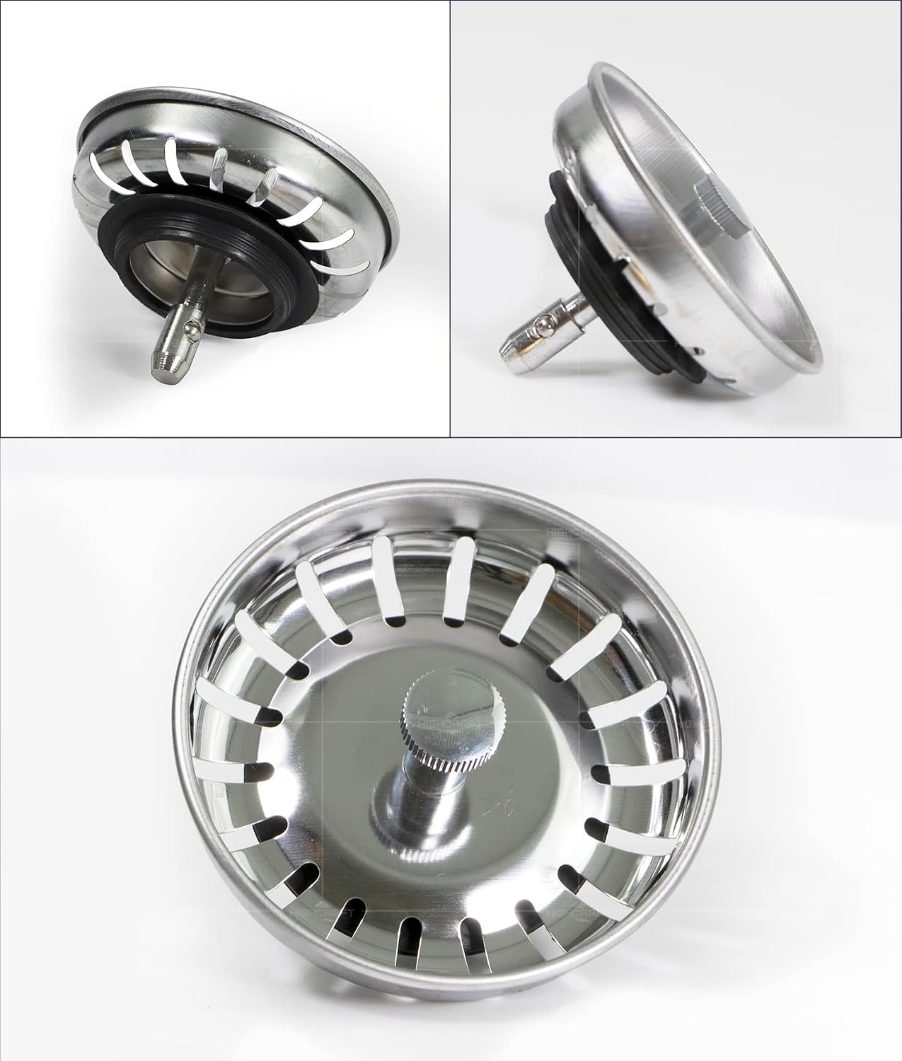 Highcraft 9754JO Stainless Steel Kitchen Sink Strainer Basket-Replacement for Standard Drains (3-1/2 Inch) -Ball-Lock Rubber Stopper, 3-1/2