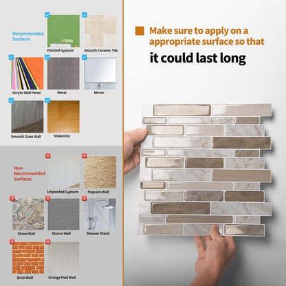 WOWSTAR 10-Sheet Peel and Stick Backsplash Tile for Kitchen, Back Splash Stick On Tiles for Kitchen Wall (Grey and Blue)