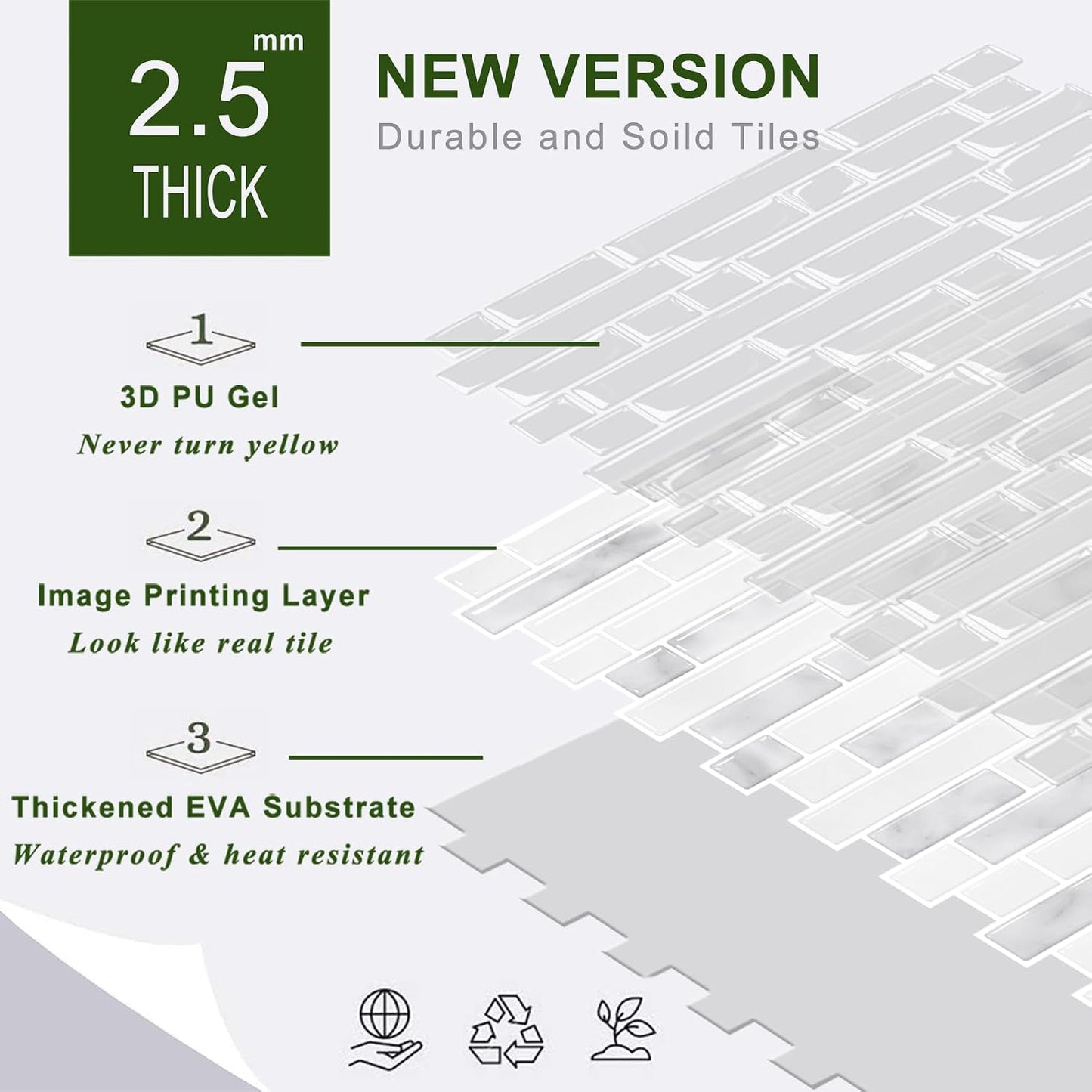 STICKGOO Peel and Stick Backsplash - 10 Sheets of 12”×12” - 3D Self Adhesive Peel and Stick Tile Backsplash for Kitchen & Bathroom