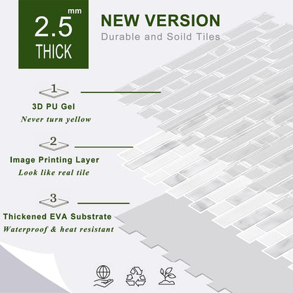 STICKGOO Peel and Stick Backsplash - 10 Sheets of 12”×12” - 3D Self Adhesive Peel and Stick Tile Backsplash for Kitchen & Bathroom