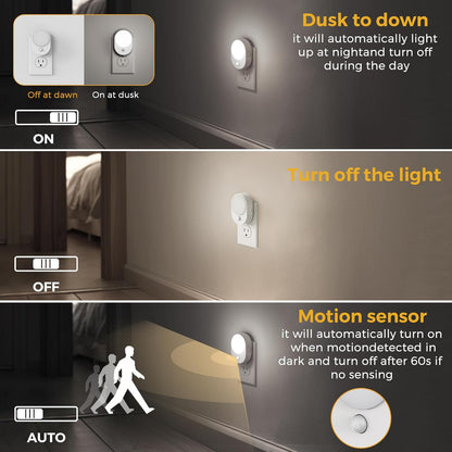 L LOHAS LED Motion Sensor Night Light,[2-PACK] Night Lights Plug into Wall,Motion Sensor and Dusk to Dawn Sensor,3000K Soft White,30/60/100lm Brightness Dimmable,Nightlight for Bathroom Hallway