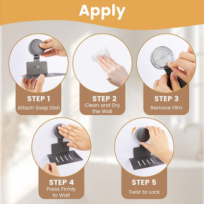 Soap Holder for Shower Wall Suction Cup Bar Soap Dish Self-Draining Wall Mounted No-Drill Rustproof & Reusable for Bathroom & Kitchen (Matte Grey)