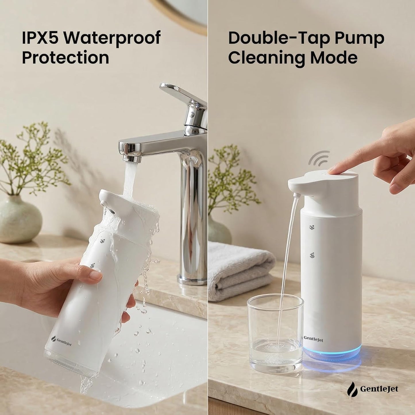 GentleJet CrystalJet Automatic Foam Soap Dispenser – Stainless Steel, Touchless Sensor, USB-C Rechargeable, Waterproof, Modern Bathroom & Kitchen Sink, 300 ml