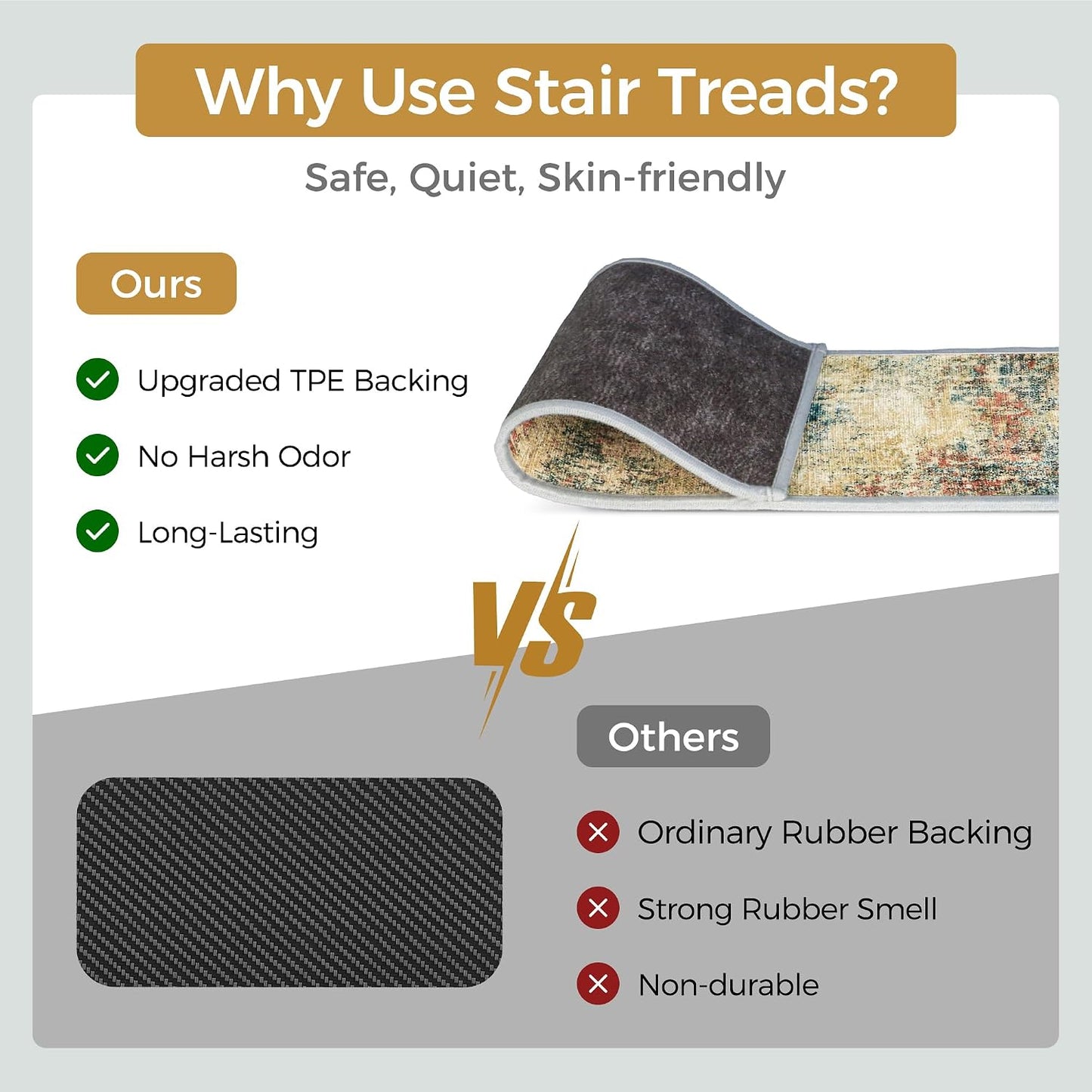 sarben Non Slip Stair Treads for Wooden Steps 15PCS - 8"x30" Indoor Safety Carpet, Edging Mats with TPE Adhesive Backing, Pet and Elderly Friendly Stair Rugs (Taupe) - Colors A