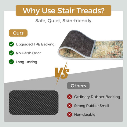 sarben Non Slip Stair Treads for Wooden Steps 15PCS - 8"x30" Indoor Safety Carpet, Edging Mats with TPE Adhesive Backing, Pet and Elderly Friendly Stair Rugs (Taupe) - Colors A