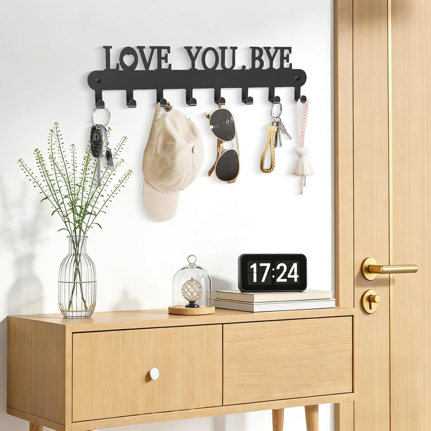 2 Pack Key Holder Wall Mount, Wall Mount Key Holder, Key Hooks Hanging Keys, Key Hanger with 8 Hooks, No-Drill Decorative White Key Rack for Living Room, Kitchen, or Bathroom