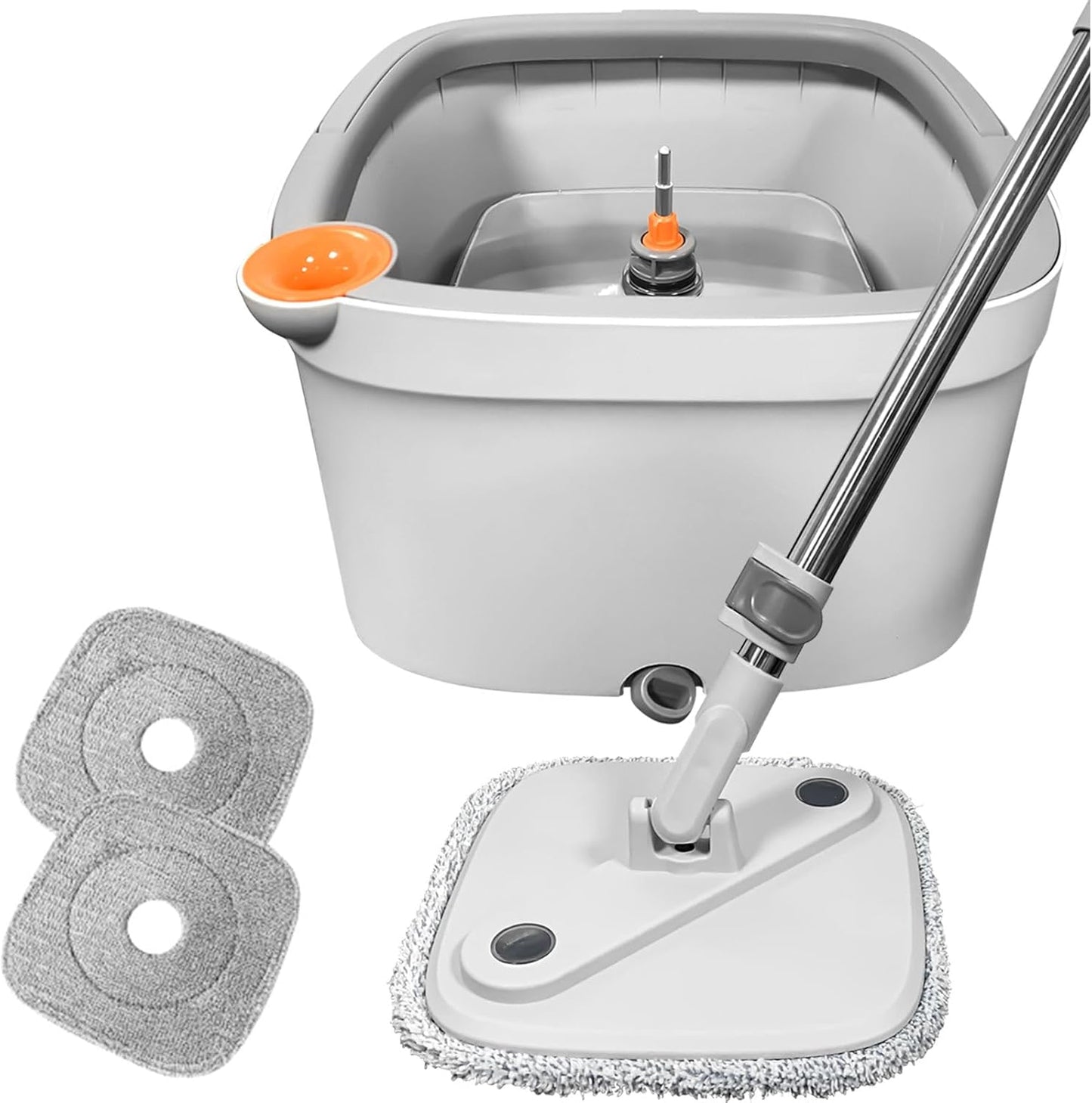 Spin Mop and Bucket Set with 2 Replaceable Microfiber Mop Pads with Self Separation Dirty and Clean Water System, Self Wringing 360° Rotating Square Mop Head for Hardwood Tile Marble Floors
