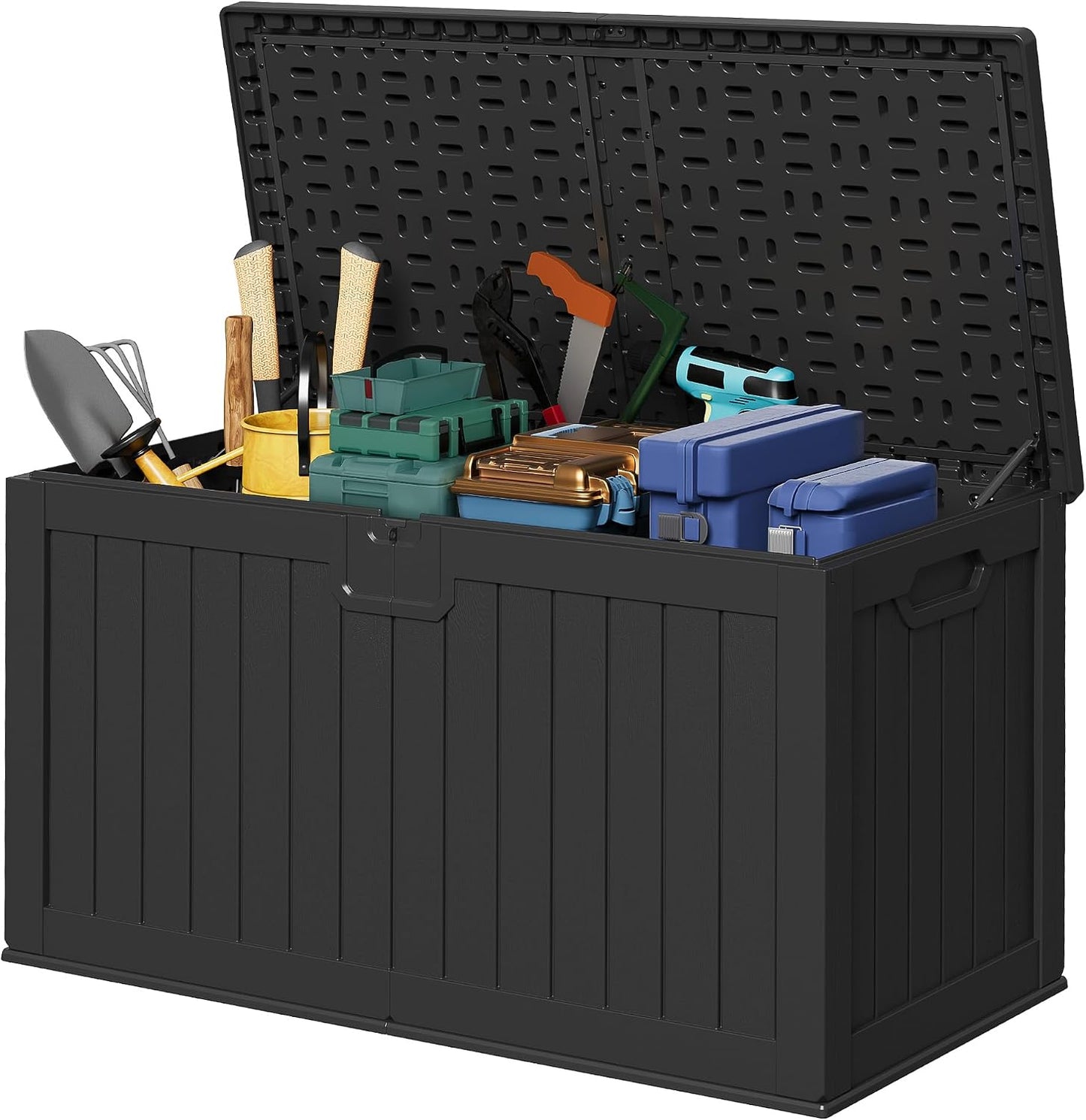 Devoko 30 Gallon Resin Deck Box Waterproof Outdoor Storage Box for Patio Furniture Pool Accessories Indoor Storage for Cushion Garden Tools (30 Gallon, Black)