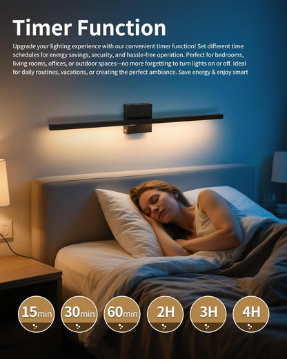 8000mAh Battery Operated Wall Sconce with Remote Control, 3000K-6000K Dimmable Black Wireless Rechargeable Wall Sconces Set of Two with Timer Function for Living Room, Bedroom, Stairwell, TV 24 Inch