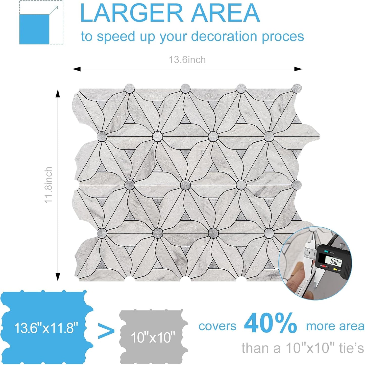 Peel and Stick Backsplash Tile, 10 Sheets Waterproof PVC Wall Tiles for Kitchen Bathroom, Thick Self Adhesive Stick on Backsplash, Covers 9.67 Sq.Ft