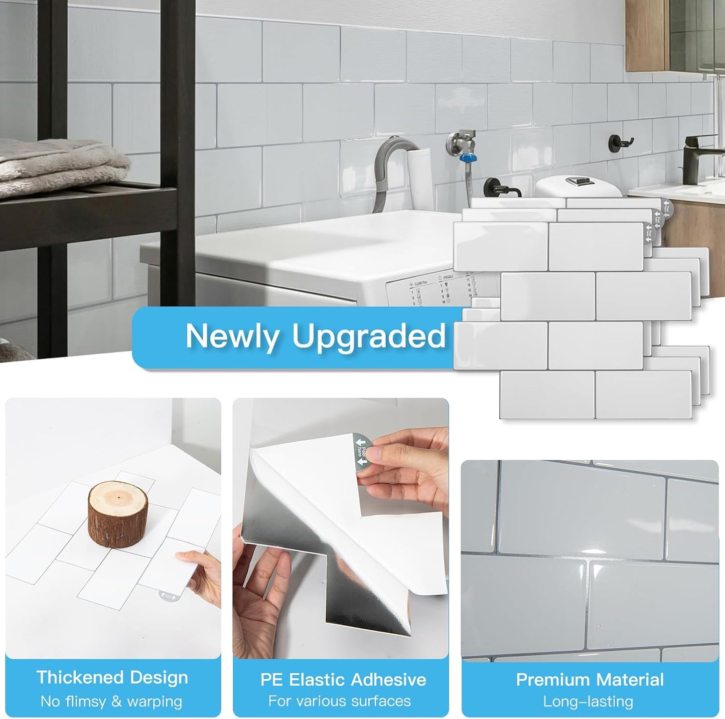 Art3d Peel and Stick Backsplash, 10-Pack Thickened Stick on Subway Tiles, Faux Ceramic Tiles for Kitchen, Bathroom, Black