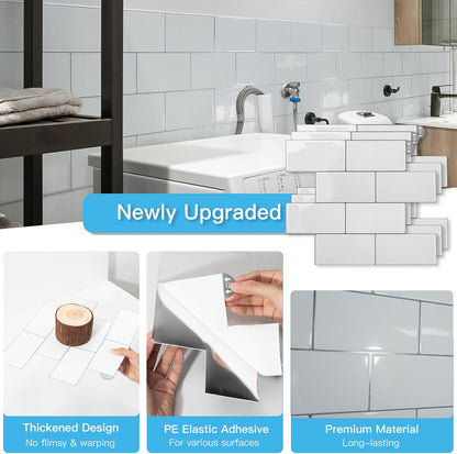 Art3d Peel and Stick Backsplash, 10-Pack Thickened Stick on Subway Tiles, Faux Ceramic Tiles for Kitchen, Bathroom, Black