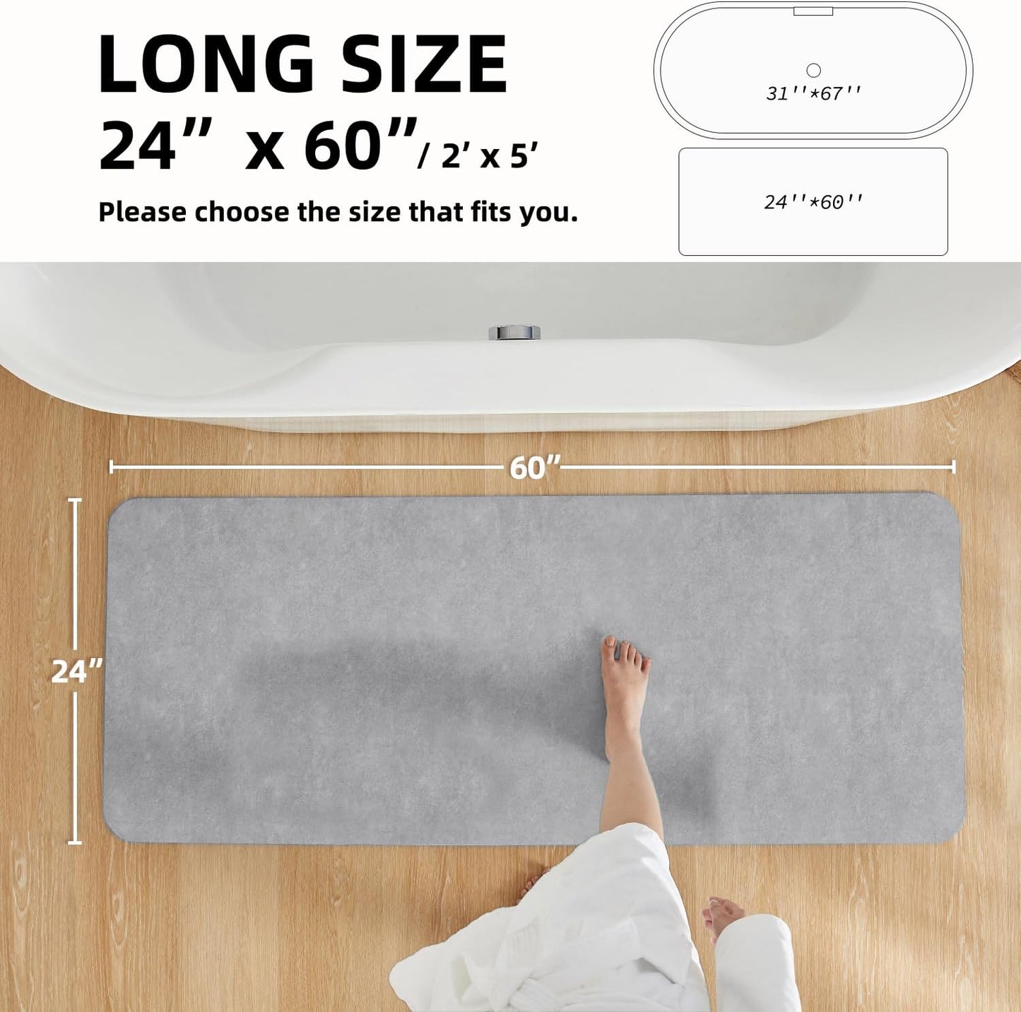 TYUU Bath Mat, Bathroom Rugs Non Slip Washable Thin Absorbent Quick Dry Bath Mat Fits Under Door Bathroom Floor Mat Perfect for Bath, Shower, or Sink 16"x24" Dark Grey