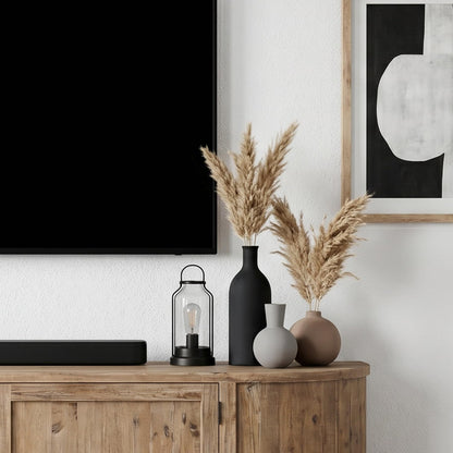 Ceramic Vase Set of 3, Modern Minimalist Neutral Home Decor, Boho Rustic Farmhouse Decorative Vases for Pampas Grass Dried Flowers | Table Centerpiece Entryway Mantel Bookshelf(Black Mix Set - Gray#1)