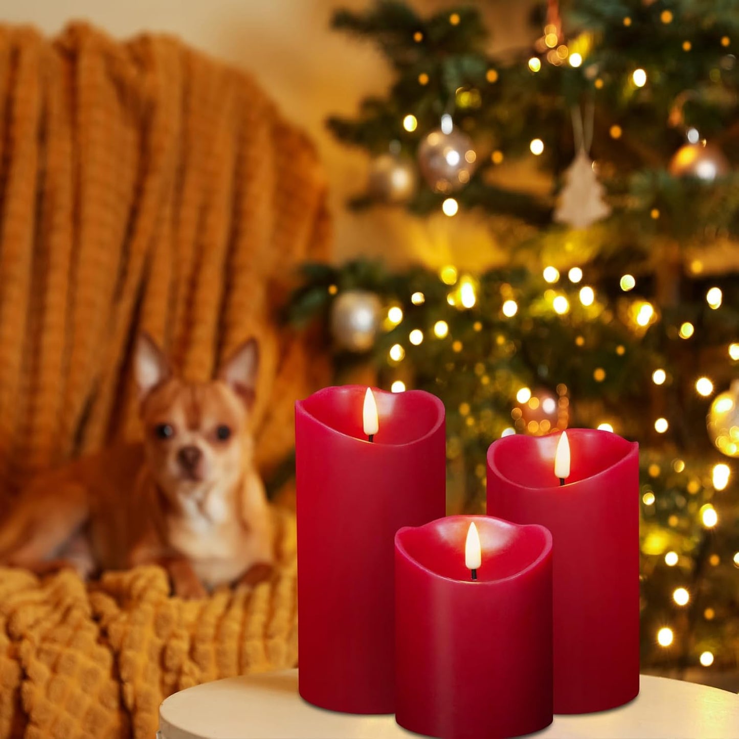 Eywamage Ivory Flameless Pillar Candles with Remote, Flickering Realistic LED Battery Wax Candles Set of 3, Φ 3" H 4" 5" 6"