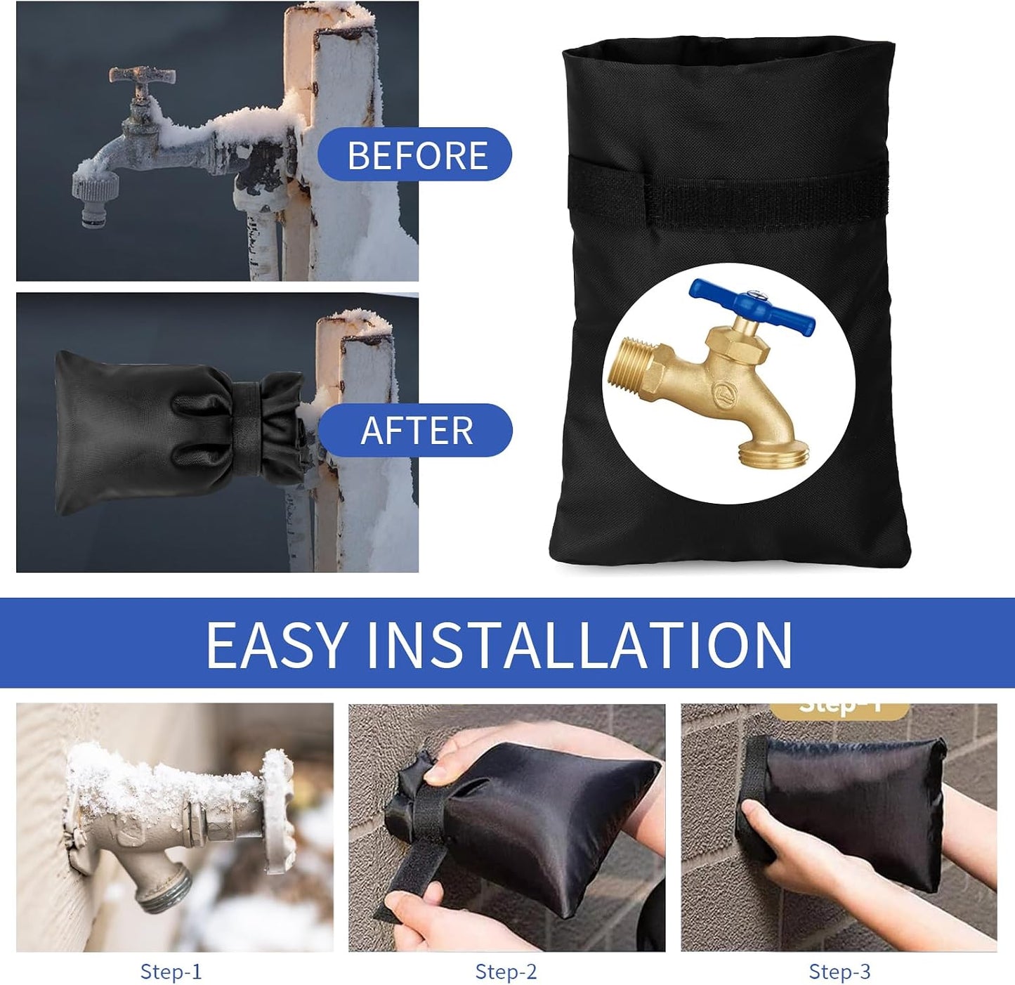 3 Pack Outdoor Faucet Covers for Winter Freeze Protection, 8.3" H X 5.4 "W Outside Garden Waterproof Freeze Protector Pipe Insulation, Spigot Insulation Socks Hose Bib Protector Prevent Backflow