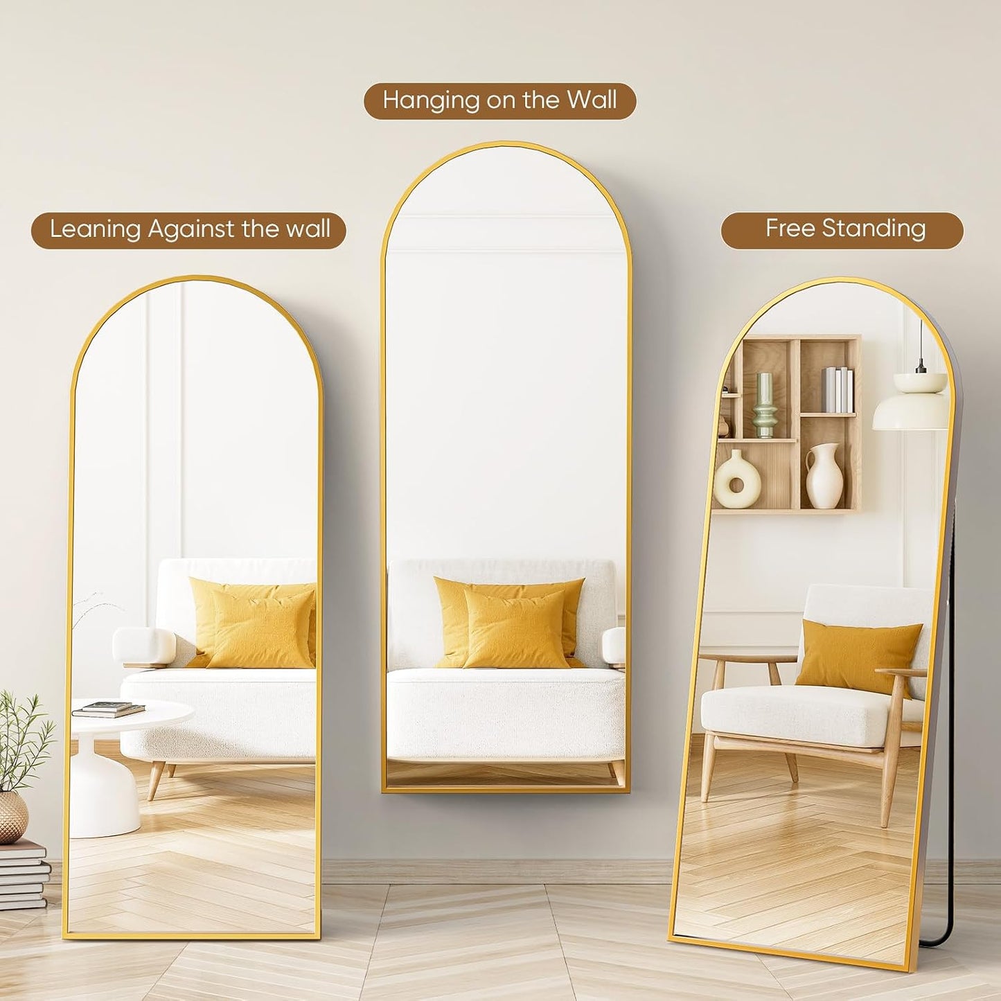 59"x16" Arched Full Length Mirror, Full Body Mirror with Leaning or Standing, Floor Standing Aluminum Frame for Bedroom, Livingroom, Cloakroom, Black