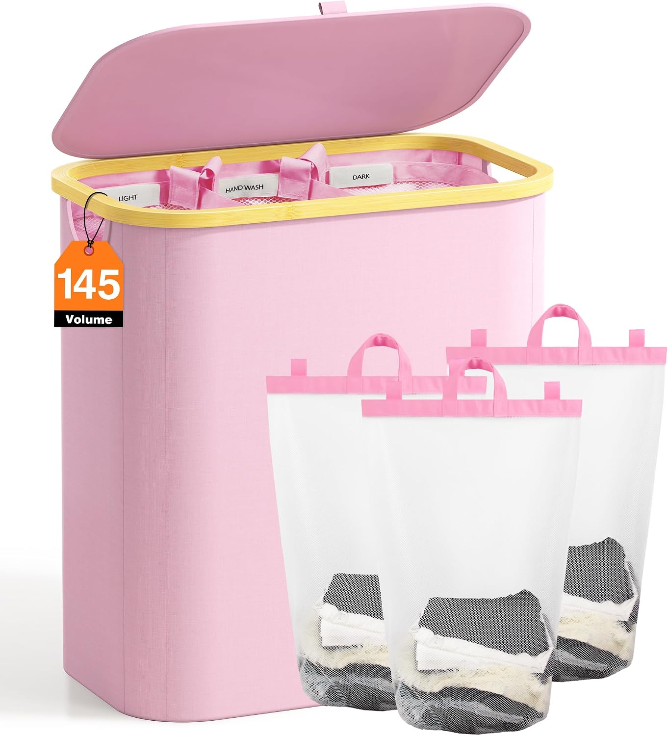 Hampers for Laundry Basket with Lid, 160L Extra Large 3 Section Clothes Divided Organizer for Bedroom, Laundry Room, Dirty Clothing Hamper, Black