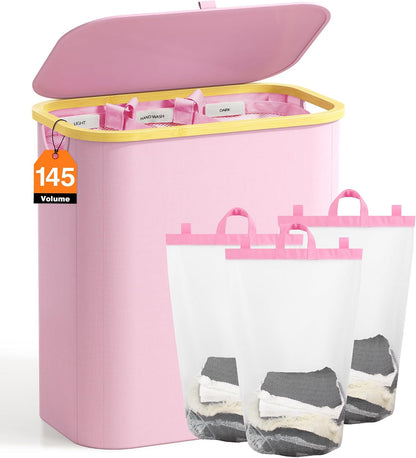 Hampers for Laundry Basket with Lid, 160L Extra Large 3 Section Clothes Divided Organizer for Bedroom, Laundry Room, Dirty Clothing Hamper, Black
