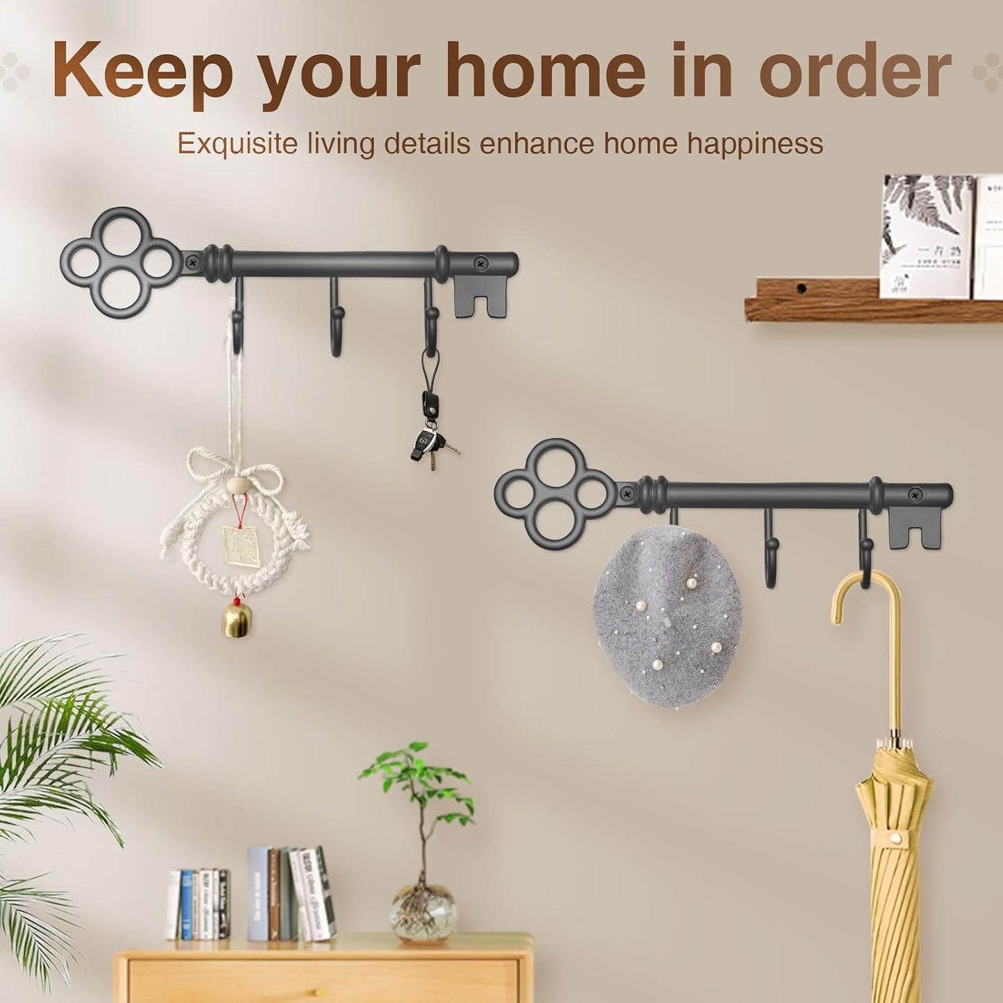 Classic Wall Mounted Key Holder Hook Rack, Vintage Key Rack for Entryway (Gold)