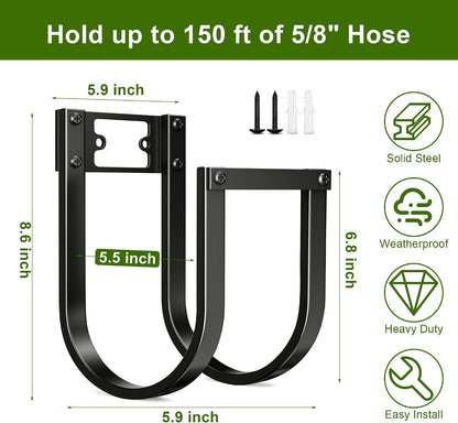 Garden Hose Holder Wall Mount - Heavy Duty Water Hose Holders for Outside, Detachable Garden Hose Hanger Holds 100 Ft, Metal Water Hose Storage for Garden Garage or Yard
