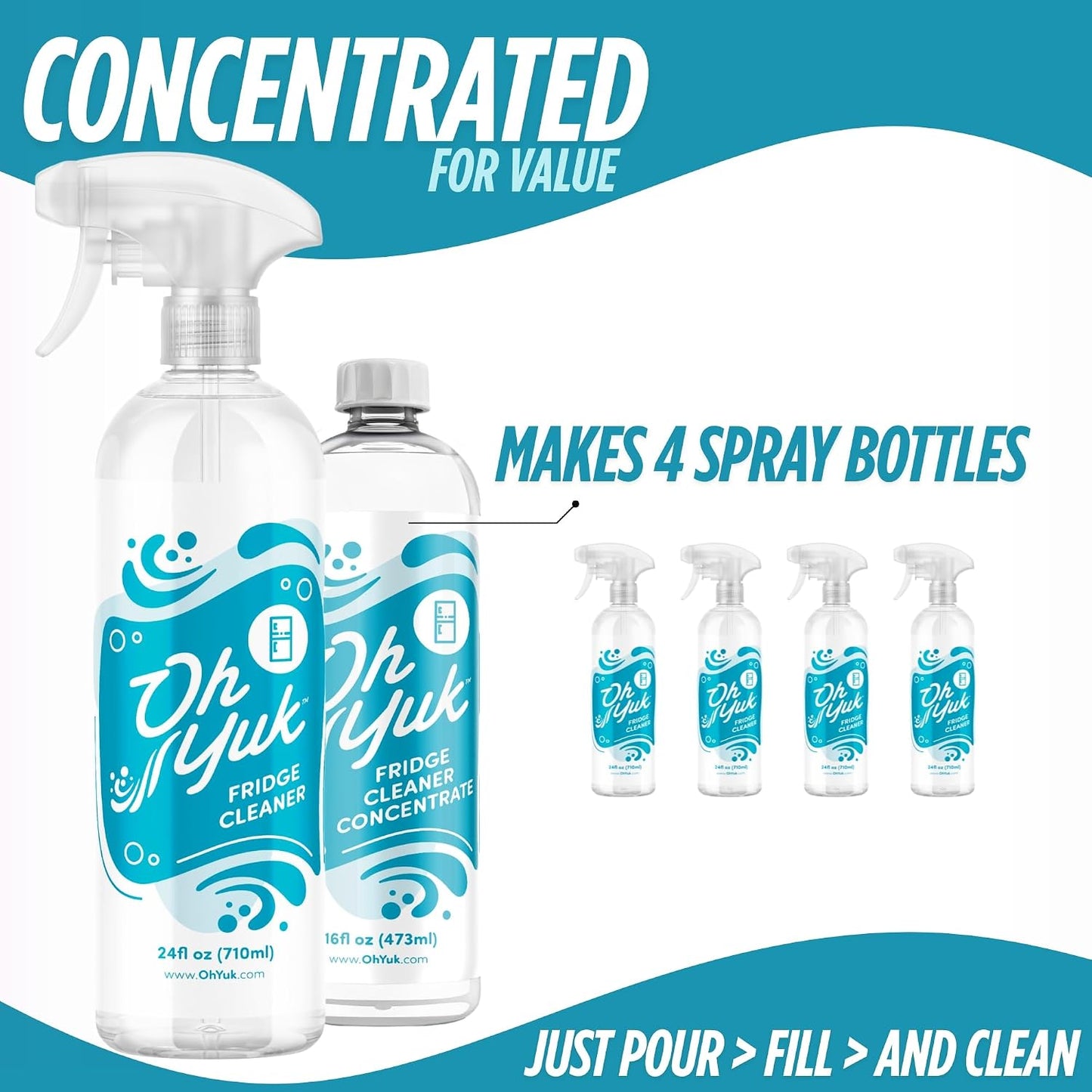 Oh Yuk Fridge Cleaner – Cleans Inside Refrigerator for Spotless, Food-Contact Safe Surfaces | Biodegradable, Vegan, Cruelty-Free | Effortlessly Lifts Sticky Messes & Dried-On Food | Spray Bottle