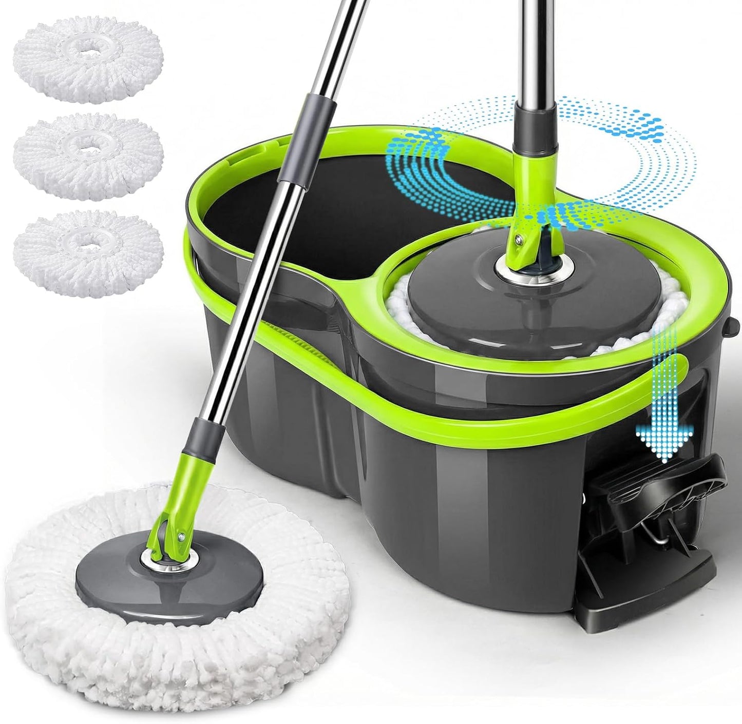Spin Mop Bucket System,Masthome Pedal Spin Mop and Bucket with Wringer Set,EasyWring Microfiber Mop with 3 Mop Pads,360°Spinning Floor Cleaning System - Home & Office Suitable