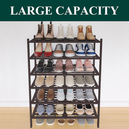 Smiry Bamboo Shoe Rack, 3 Tier Free Standing Wooden Shoe Organizer, Stackable Wood Shoe Storage Shelf for Closet, Entryway, 5 Horizontal Slats, 26.8"x11"x18.3", Natural