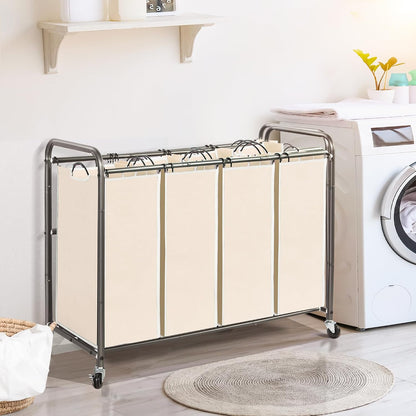 STO STO Laundry Sorter 3 Section, 3 Bag Clothes Hamper, Rolling Laundry Cart Basket with Heavy Duty Lockable Wheels and Removable Bag for Laundry Room, Bedroom, Closet, Gray