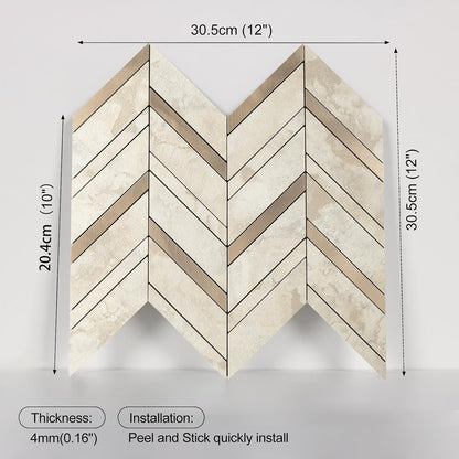 Yipscazo 10-Sheet Herringbone Backsplash Peel and Stick Tile, Polished White PVC Stick on Backsplash for Kitchen, Waterproof Self Adhesive Wall Tile for Bathroom