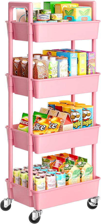 Pipishell 3 Tier Rolling Cart Organizer, Plastic Rolling Cart with Lockable Wheels & Reinforced Handle, Lightweight Utility Cart Storage Cart for Nursery, Kitchen, Bathroom, Craft Room, White, PIUC14W